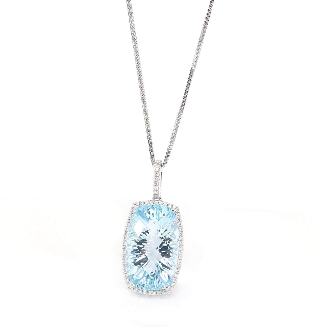 Baikalla Jewelry Gemstone Pendant Necklace Pendant Only 14k White Gold Natural Swiss Blue Topaz Elongated Cushion Necklace With Diamonds