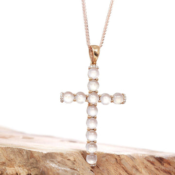 Baikalla Jewelry Gold Jadeite Necklace Baikalla™ "Ice Jade Cross" 18k Rose Gold Ice Jadeite Jade Diamond Cross Pendant Necklace