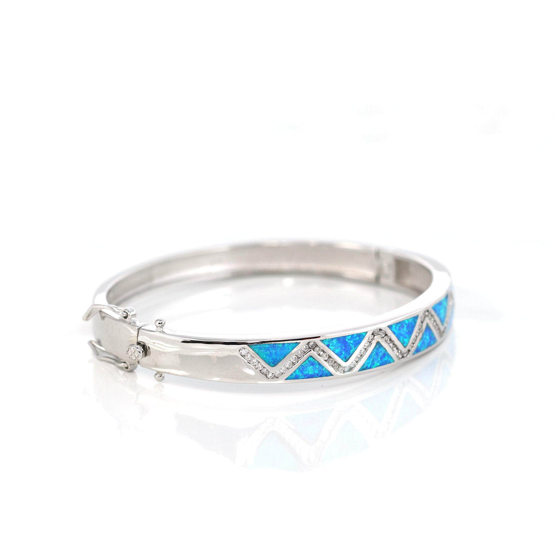 Baikalla Jewelry Silver Gemstone Bracelet Baikalla™ Sterling Silver Lab-Created Blue Opal Bracelet with CZ, Blue Opal Bracelet, Opal Jewelry For Love, Birthstones