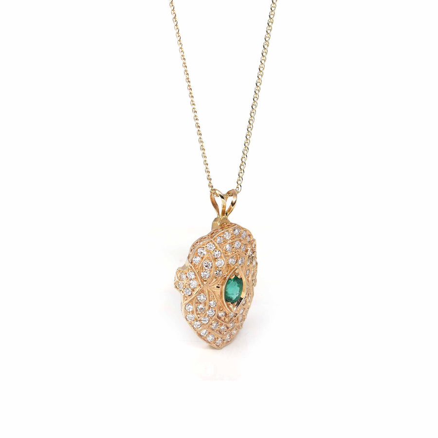 Baikalla Jewelry Gemstone Pendant Necklace 14k Yellow Gold "A" Emerald Pendant Necklace With Diamonds