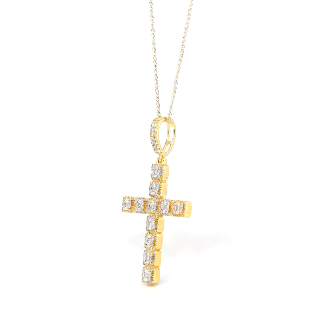 Baikalla Jewelry 24K Pure Yellow Gold Pendant 14K Yellow Gold Cross Pendant Necklace With Diamonds