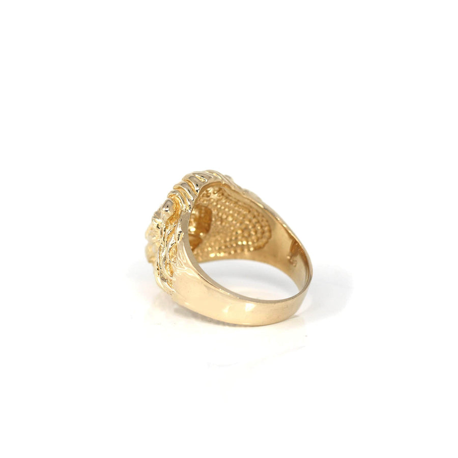 Baikalla Jewelry Gold Diamond Men's Ring 14k Solid Yellow Gold Nugget Men's Lion Band Ring