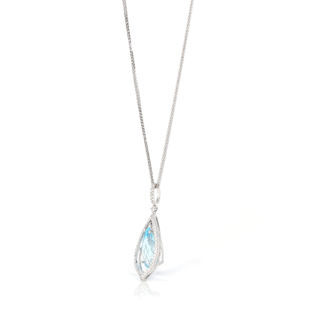 Baikalla Jewelry Gemstone Pendant Necklace 14k White Gold Natural Swiss Blue Topaz Tear Drop Necklace With Diamonds