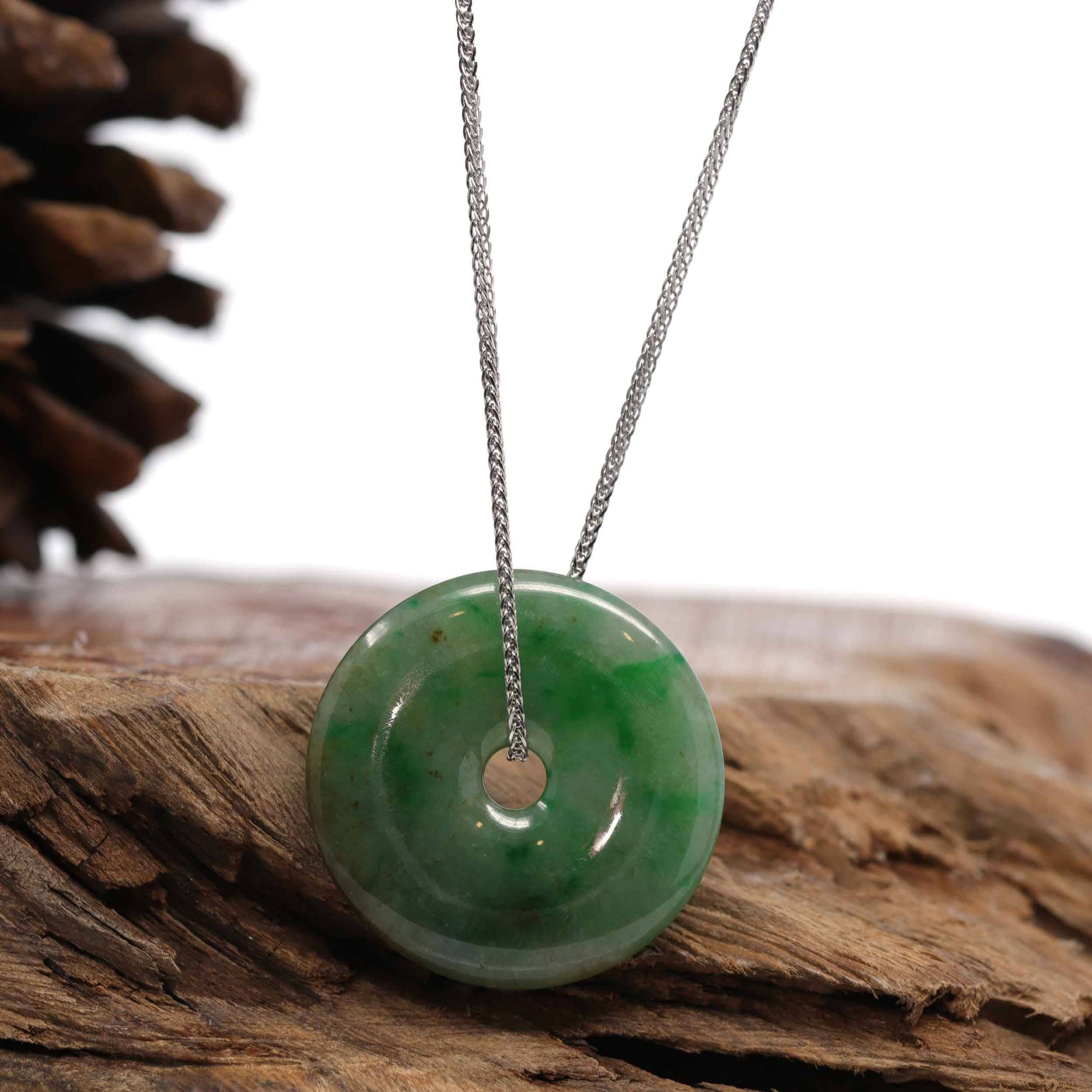 Baikalla Jewelry Jade Pendant Necklace Baikalla "Good Luck Button" Necklace Green Jadeite Jade Lucky Ping An Kou Pendant