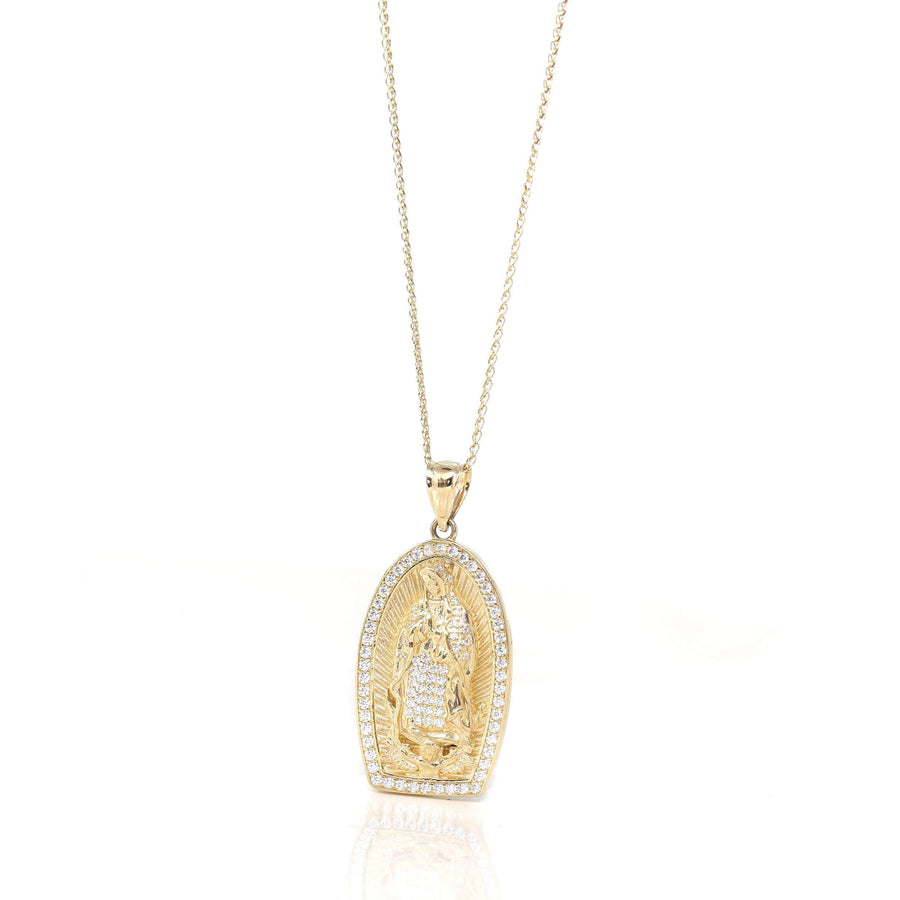 Baikalla Jewelry 14K Pure Yellow Gold Pendant 14K Yellow Gold Mother Maria Pendant Necklace With SI Diamonds