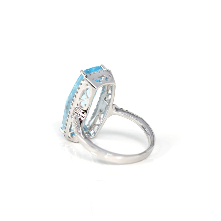 Baikalla Jewelry Gold Topaz Ring 14k White Gold Genuine Swiss Blue Topaz Ring with Diamonds