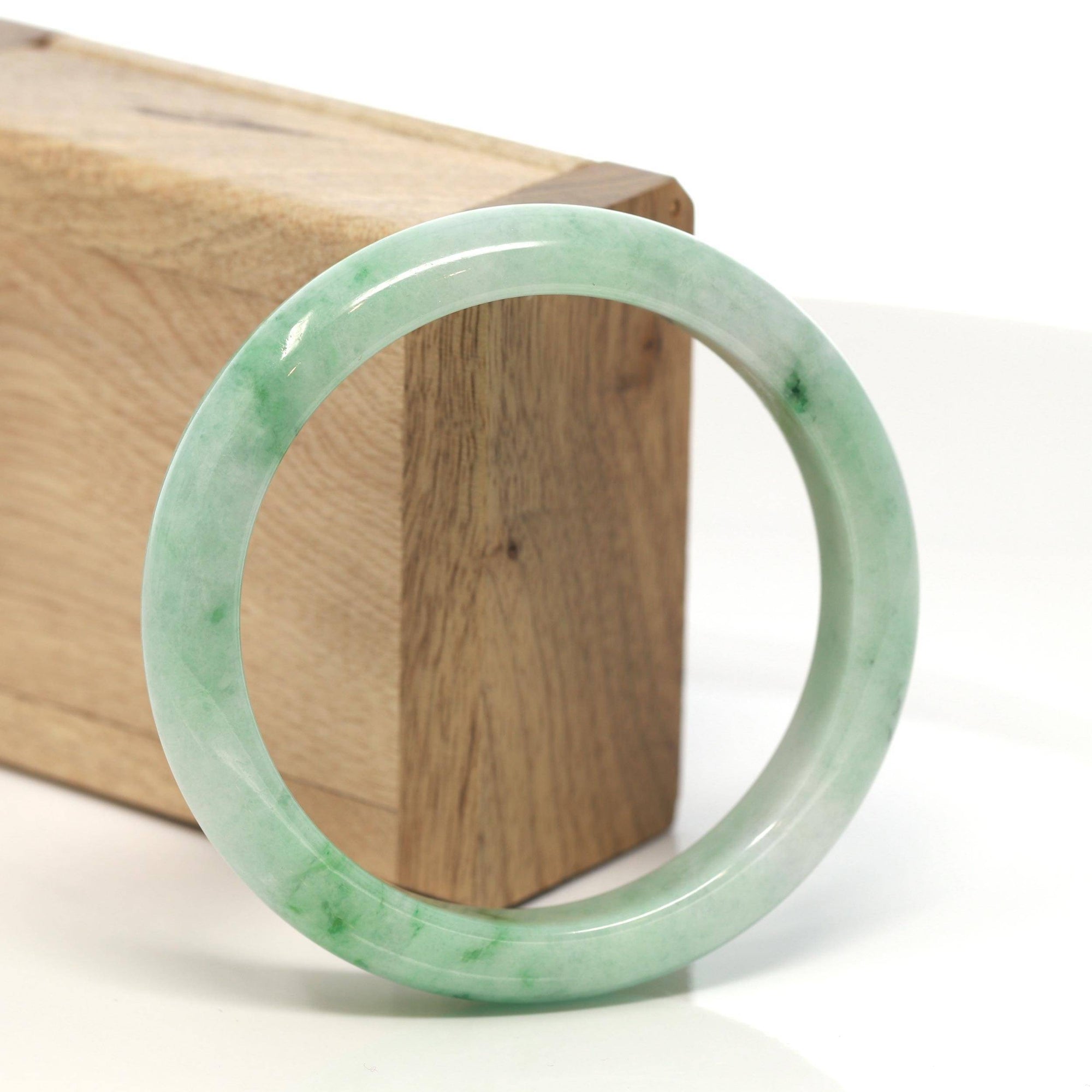 Baikalla Jewelry Jadeite Jade Bangle Bracelet Genuine Burmese Green Jadeite Jade Bangle Bracelet (58.7 mm) #130