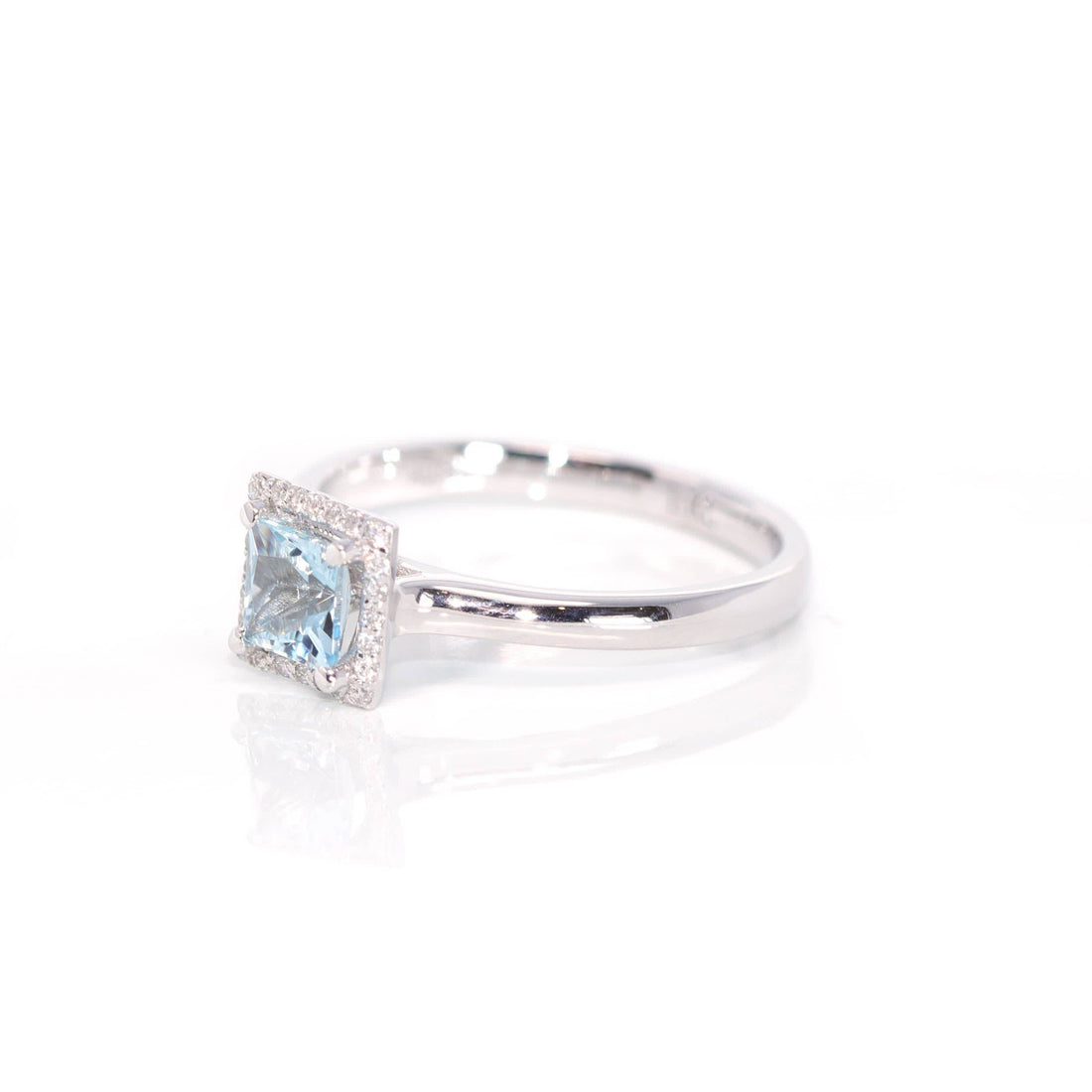 Baikalla Jewelry Gold Ruby Ring 14k White Gold Natural Square Aquamarine Diamond Anniversary Ring