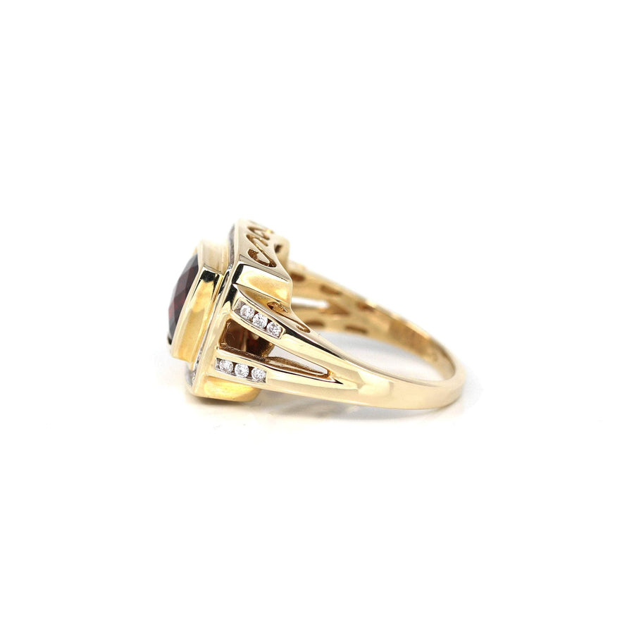 Baikalla Jewelry gold garnet ring 14k Yellow Gold Natural Dark Orange Red Garnet Antique Men's Ring with Diamonds