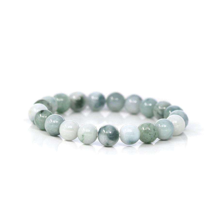 Baikalla Jewelry jade beads bracelet Jadeite Jade 10mm Round Blue Green Beads Bracelet (10mm)