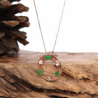 Baikalla Jewelry 18k Gold Jadeite Necklace 18K Rose Gold "Multi-Color Jadeite" Genuine Ice and Imperial Jadeite Jade Pendant with Diamonds
