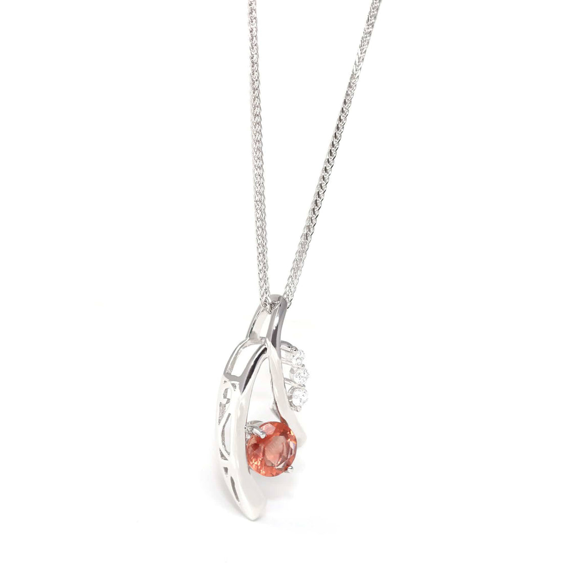 Baikalla Jewelry Sunstone Necklace Sterling Silver Natural Red Oregon Sunstone Necklace With White Sapphire