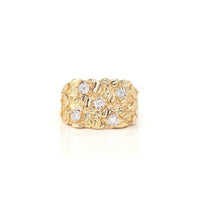Baikalla Jewelry Gold Diamond Men's Ring 14k Solid Yellow Gold Nugget VS1 Diamond Men's Big Band Ring