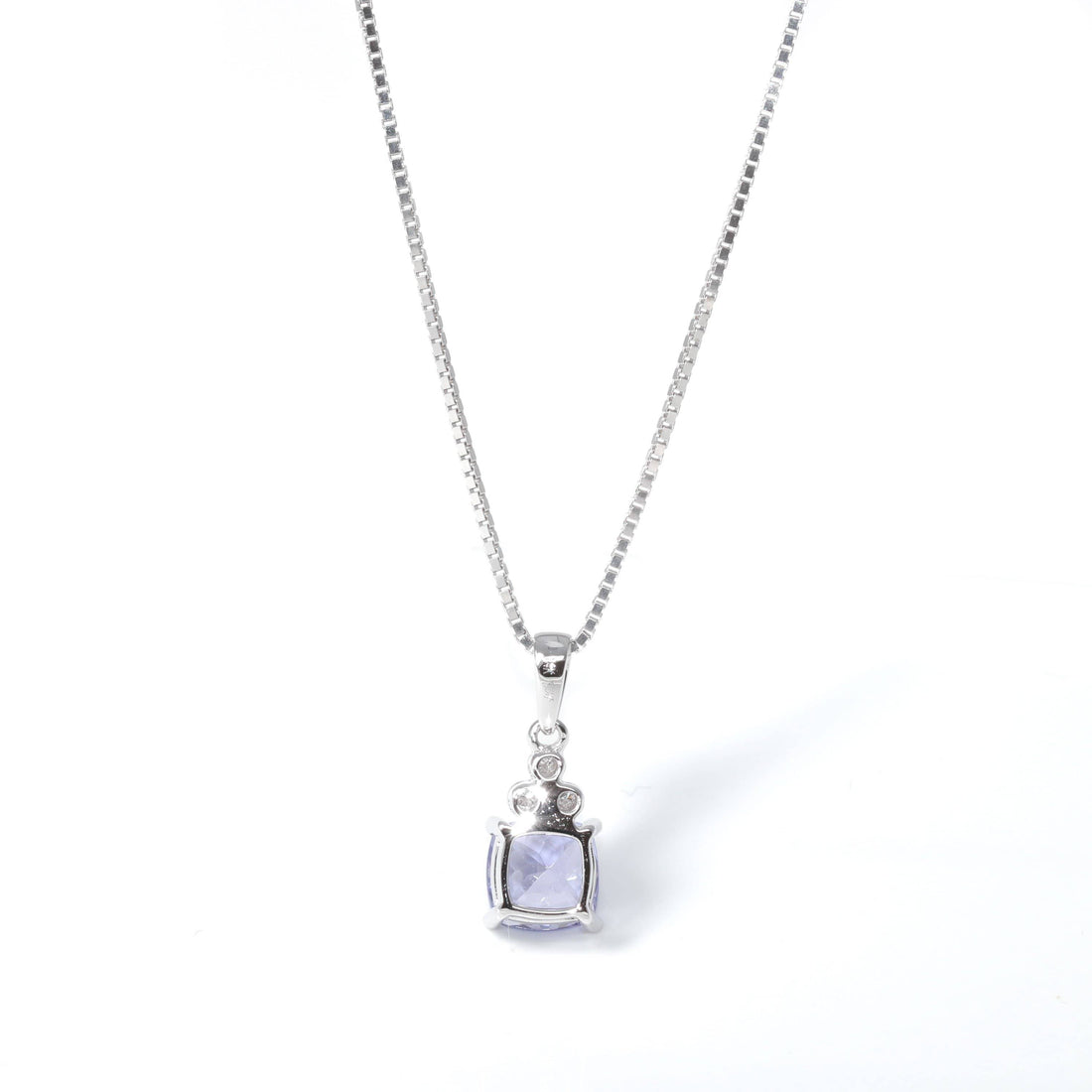 Baikalla Jewelry Gemstone Pendant Necklace Tanzanite Pendant Necklace Baikalla™ 14k White Gold Natural Tanzanite Cushion Cut Prong Set Necklace With Diamonds