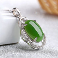 Baikalla Jewelry Silver Gemstone Necklace Sterling Silver Genuine Nephrite Green Jade Pendant Neckalce
