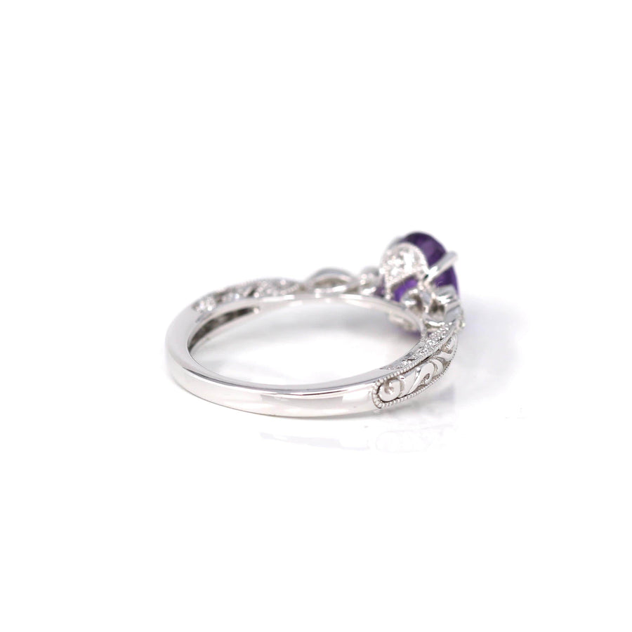 Baikalla Jewelry Gold Amethyst Ring 14k White Gold Genuine Amethyst Ring with Diamonds