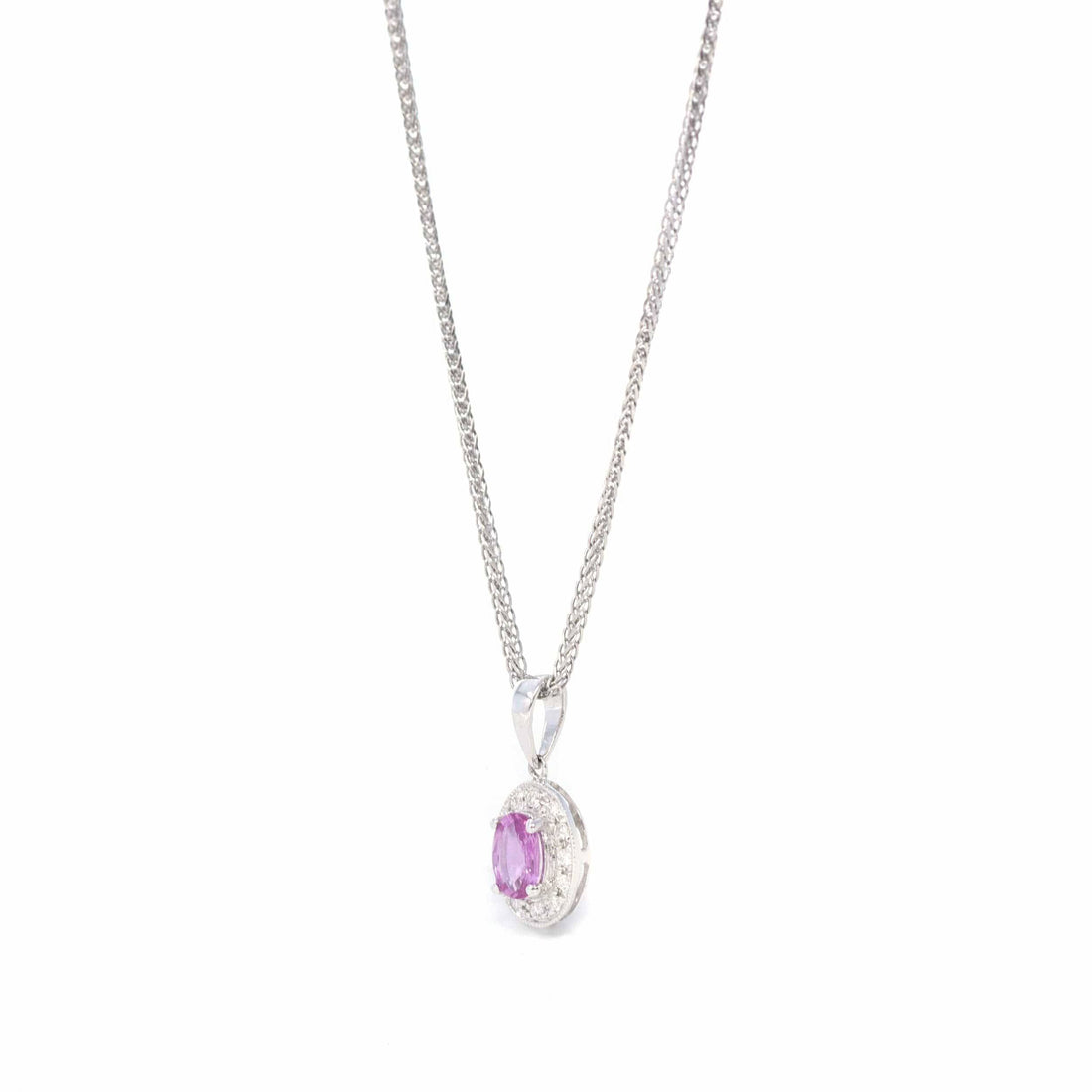 Baikalla Jewelry Gemstone Pendant Necklace 14k White Gold Natural Oval Amethyst Necklace With Diamond Halo