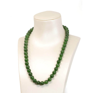 Baikalla Jewelry Jade Beads Necklace Baikalla Genuine Green Nephrite Jade Round Beads Necklace ( 8mm & 9.5mm)