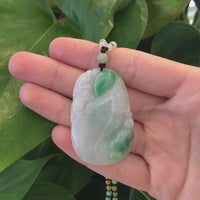 Genuine Green Jadeite Jade "Longevity peach with lucky Pixiu Accent" Pendant Necklace With Real Jadeite Bead Necklace