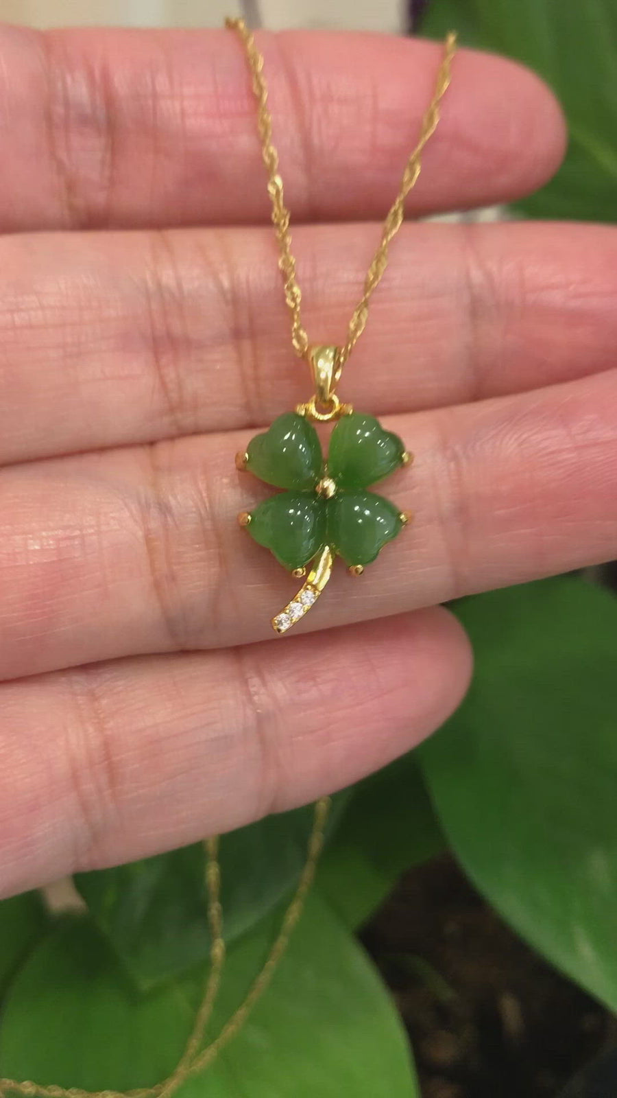Baikalla™ Sterling Silver Real Green Nephrite Jade Four Leaf Clover Pendant Necklace