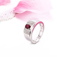 Baikalla Jewelry Gold Men's Ring 18k White Gold Natural 0.55 ct Ruby Men's Halo Ring with Diamonds