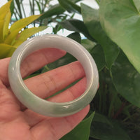 "Classic Princess Half Round" Genuine Burmese Forest Green & White Jadeite Jade Bangle Bracelet (56.11 mm ) #723