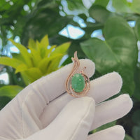 18K Rose Gold Oval Imperial Jadeite Jade Cabochon Necklace with Diamonds