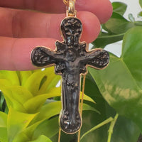 14K Yellow Gold & Black Nephrite Jade Crucifix Pendant