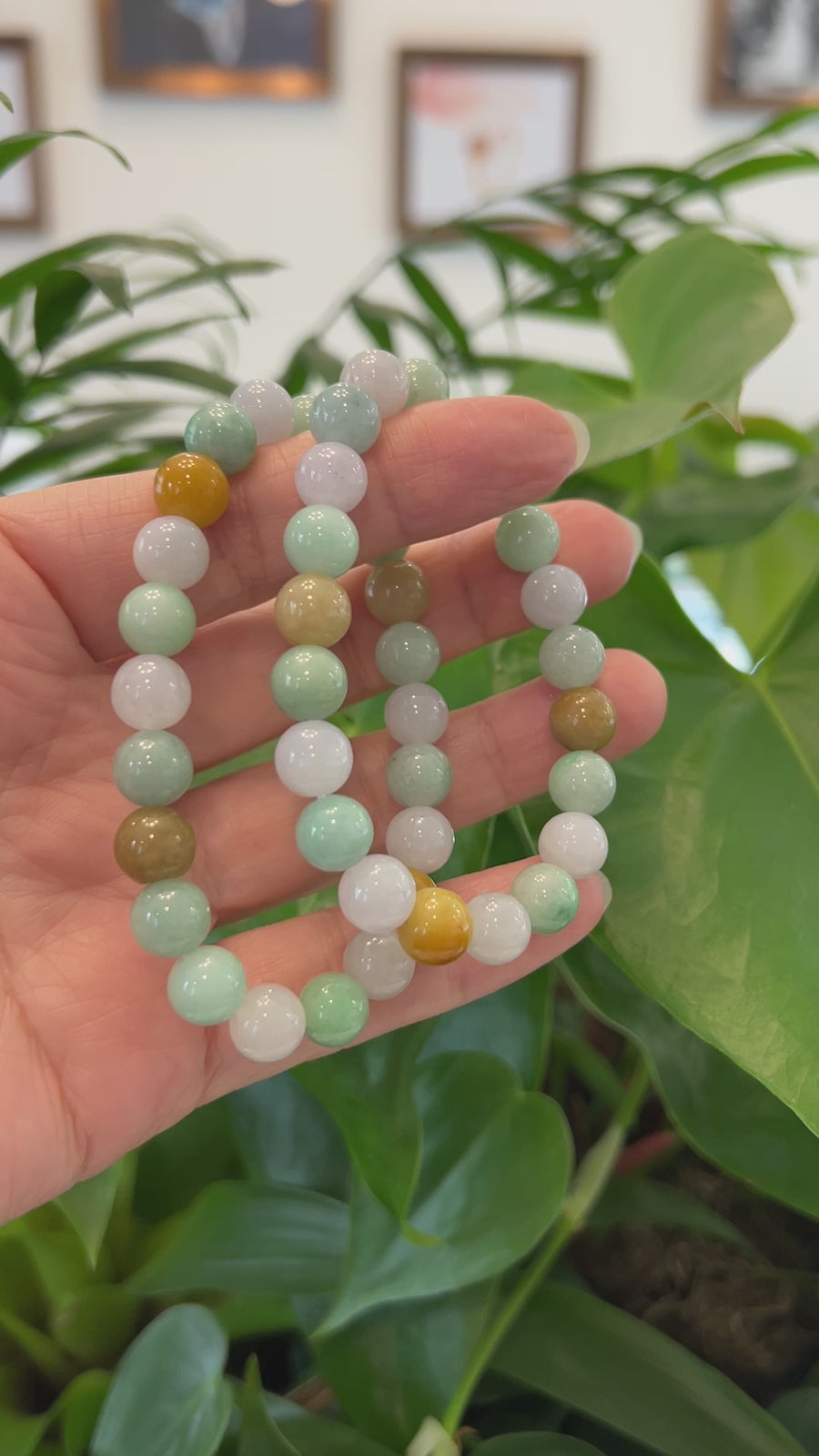 Genuine Jadeite Jade Round Multiple Colors Beads Bracelet ( 9 mm)