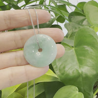 Baikalla "Good Luck Button" Necklace Green Jadeite Jade Lucky Ping An Kou Pendant