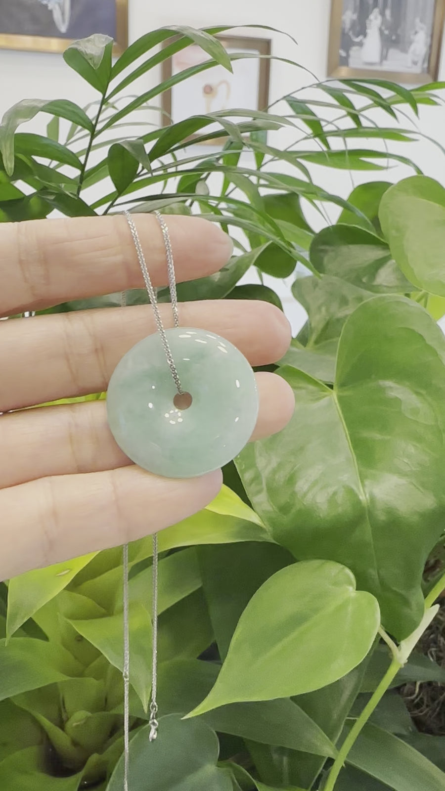 Baikalla "Good Luck Button" Necklace Green Jadeite Jade Lucky Ping An Kou Pendant