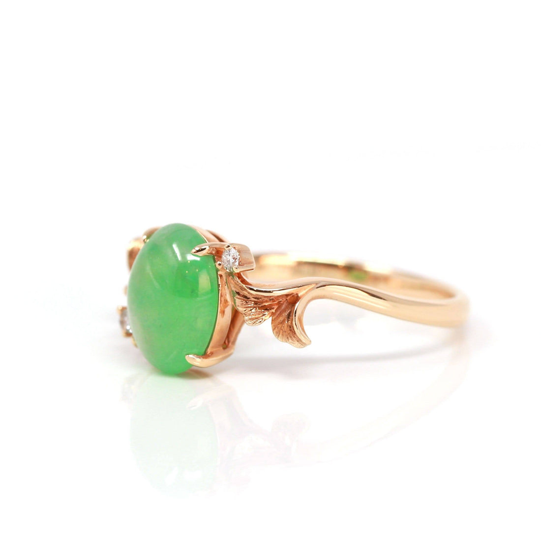 Baikalla Jewelry Jadeite Engagement Ring Baikalla™ "Aretha" 18k Rose Gold Natural Imperial Jadeite Morning Glory Engagement Ring
