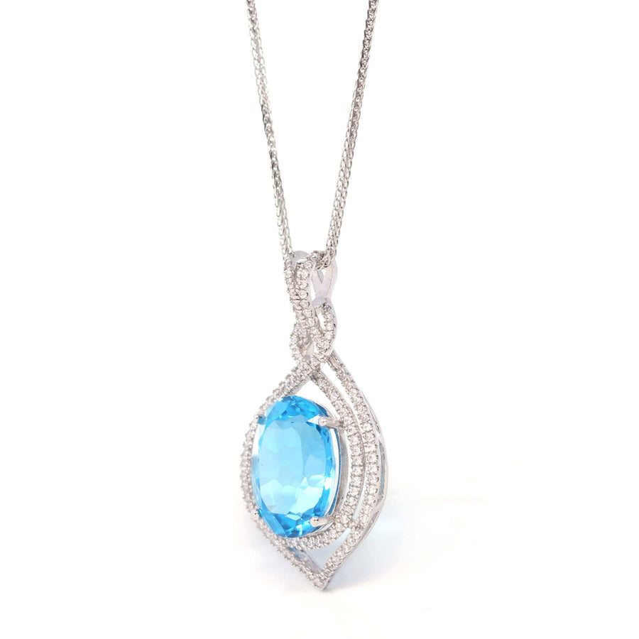 Baikalla Jewelry Silver Topaz Necklace Sterling Silver Natural Topaz Luxury Pendant Necklace With CZ