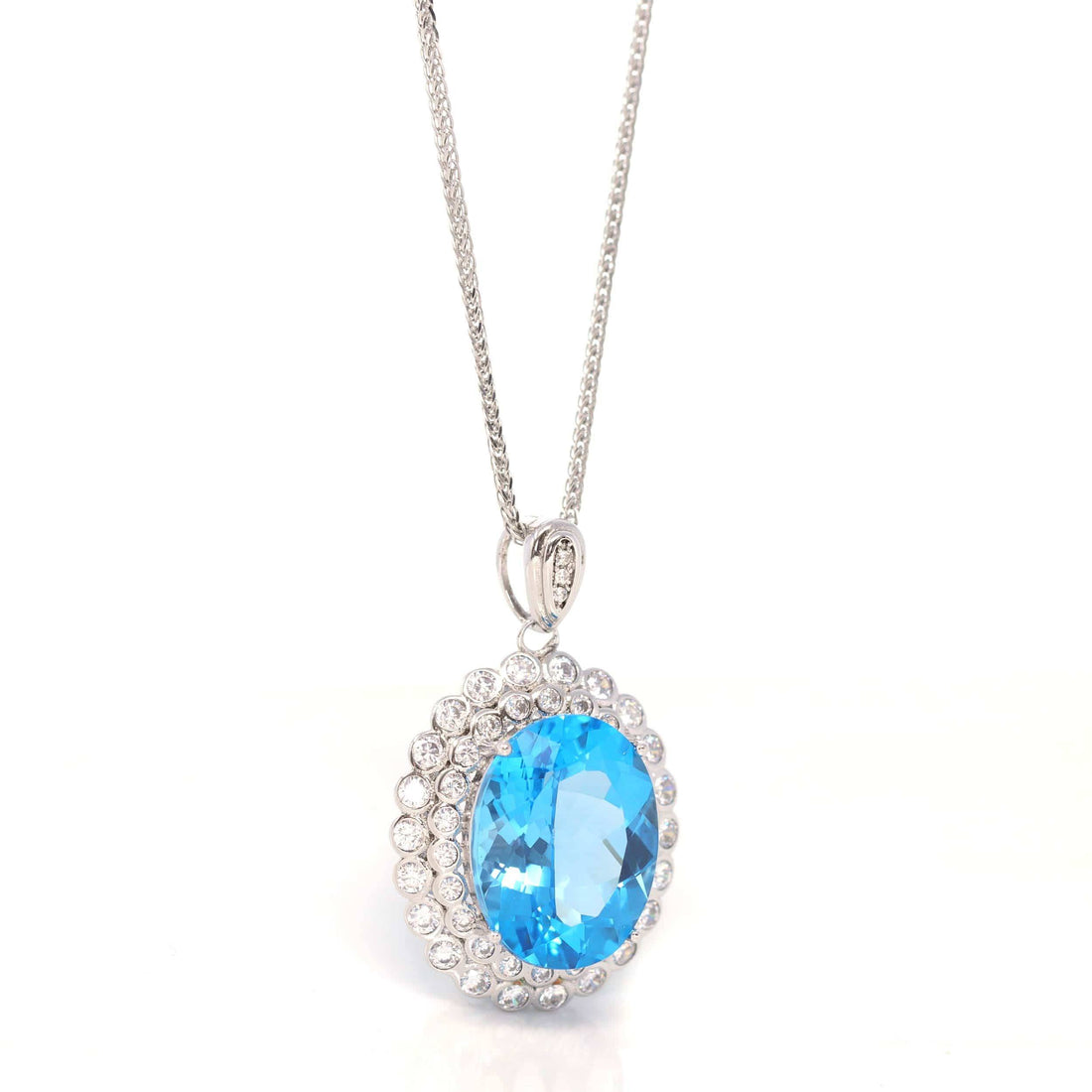 Baikalla Jewelry Silver Topaz Necklace Copy of Sterling Silver Natural Topaz Large Pendant Necklace With CZ