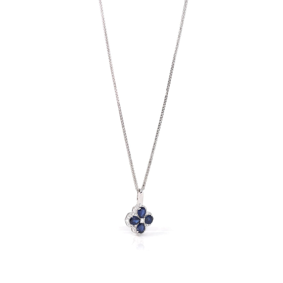 Baikalla Jewelry gemstone jewelry Pendant Only 18k White Gold Natural Blue Sapphire 4 Stone Necklace With Diamonds