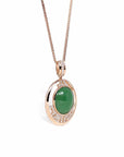 Baikalla Jewelry 18k Gold Jadeite Necklace 18K Rose Gold Oval Imperial Jadeite Jade Cabochon Necklace with Diamonds