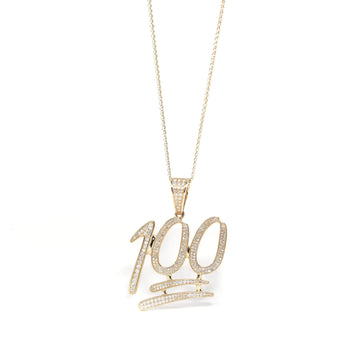 Baikalla Jewelry 14K Pure Yellow Gold Pendant 14K Yellow Gold "100" Pendant Necklace With VS1 Diamonds