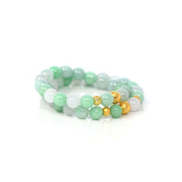 Baikalla Jewelry jade beads bracelet 24K Pure Yellow Gold Money Beads With Genuine Green Jade Round Beads Bracelet ( 9 mm )