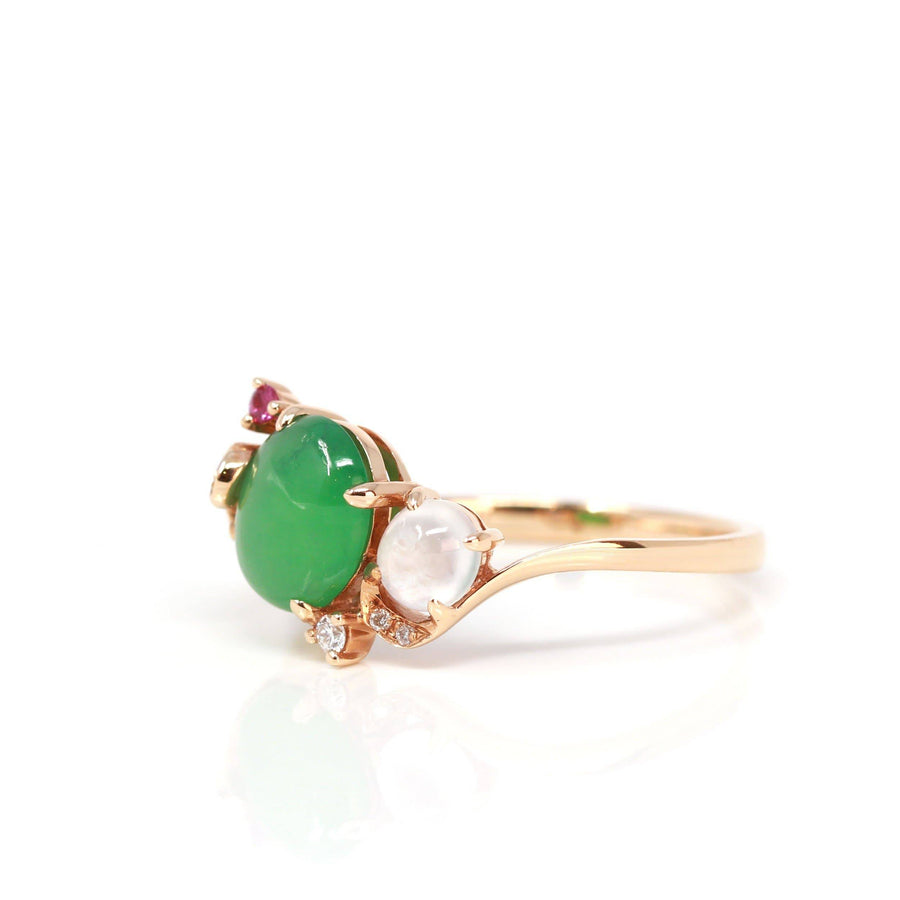 Baikalla Jewelry Jadeite Engagement Ring Baikalla™ "Karla" 18k Rose Gold Natural Imperial Jadeite Engagement Ring With Rubies & Diamonds