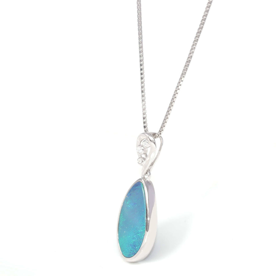 Baikalla Jewelry Gemstone Pendant Necklace Baikalla™ Sterling Silver Freeform Australian Blue Opal Bezel Set Necklace