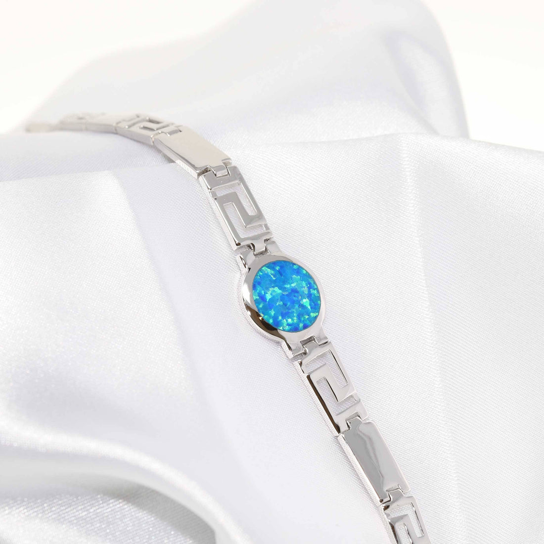 Baikalla Jewelry Silver Gemstone Bracelet Baikalla™ Sterling Silver Lab-Created Classic Opal Geometric Bracelet