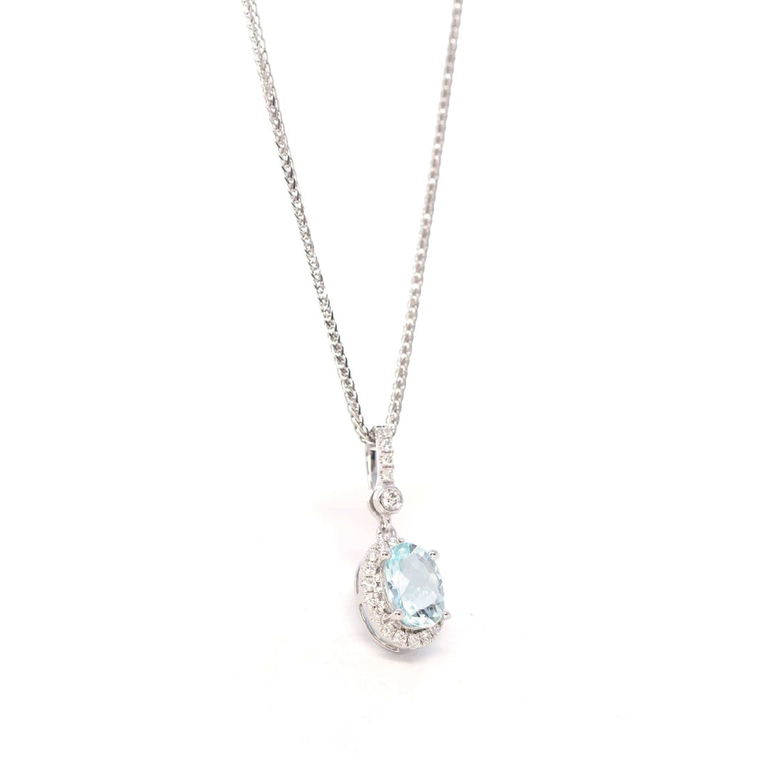 Baikalla Jewelry Gold Aquamarine Ring 14k White Gold Genuine Oval Aquamarine AA Pendant Necklace With Diamond