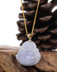 Baikalla Jewelry Gold Jade Buddha Baikalla "Laughing Buddha" 14k Yellow Gold Genuine Lavender Jadeite Jade with VS1 Diamonds Bail