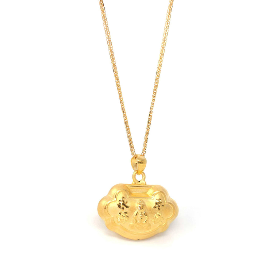 Baikalla Jewelry 24K Pure Yellow Gold Pendant With 24k Yellow Gold Chain 24k Gold "As You Wish" Ru Yi Charm Necklace