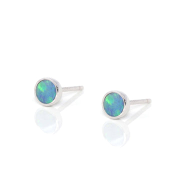 Baikalla Jewelry Gold Gemstone Earrings Medium Baikalla™ Sterling Silver Natural Round Australian Blue Opal Bezel Set Earrings