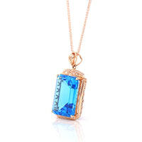 Baikalla Jewelry Gemstone Pendant Necklace 14k Rose Gold London Blue Topaz Faceted Emerald Cut Prong Set Necklace With Diamonds