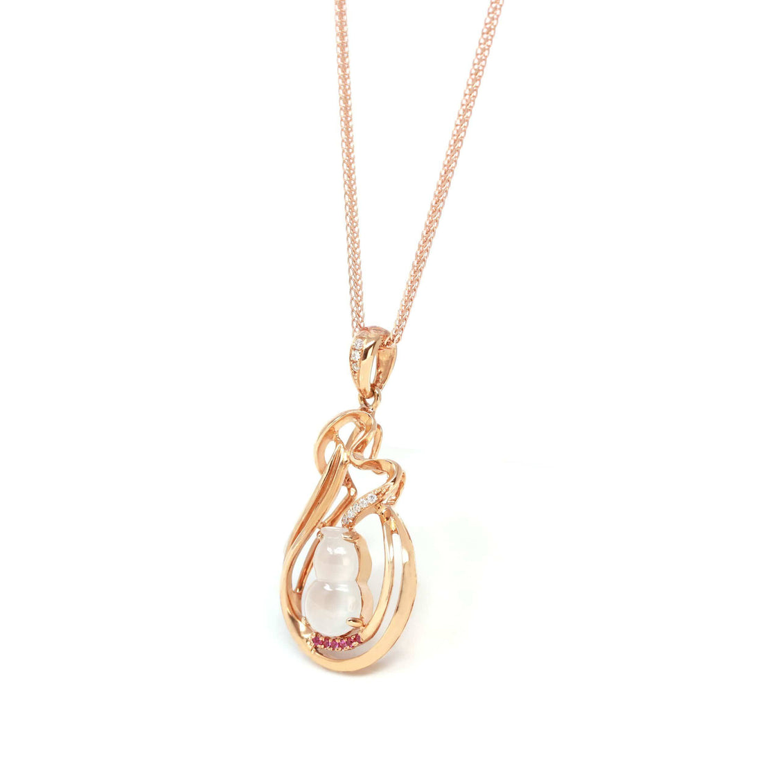 Baikalla Jewelry Gold Jadeite Necklace Baikalla™ "Lucky Gourd" 18k Rose Gold Ice Jadeite Jade Diamond Pendant Necklace