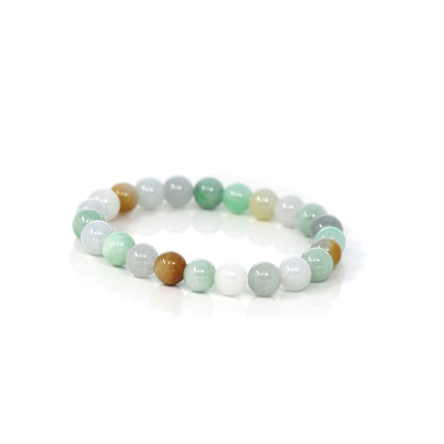 Baikalla Jewelry jade beads bracelet Genuine Jadeite Jade Round Multiple Colors Beads Bracelet (8.5 mm)