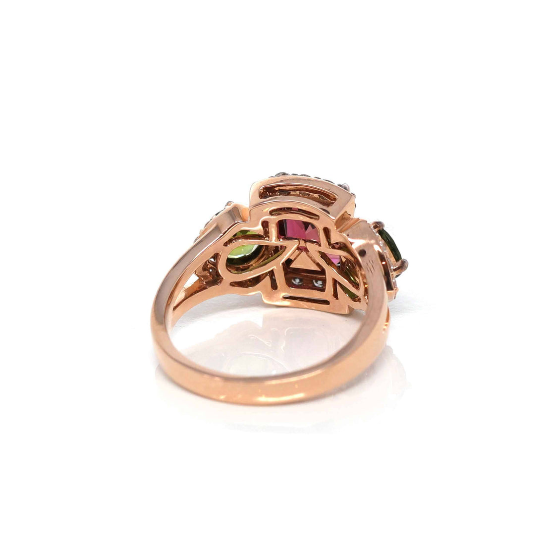 Baikalla Jewelry 14K Gold Tourmaline Ring 18K Rose Gold 3 Stone Natural AAA Tourmaline Ring with VS1 Diamonds