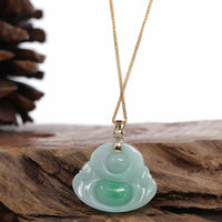 Baikalla Jewelry Jade Buddha Pendant Baikalla™ "Laughing Buddha" Genuine Green Jadeite Buddha Necklace With 14k Yellow Gold Diamond Bail